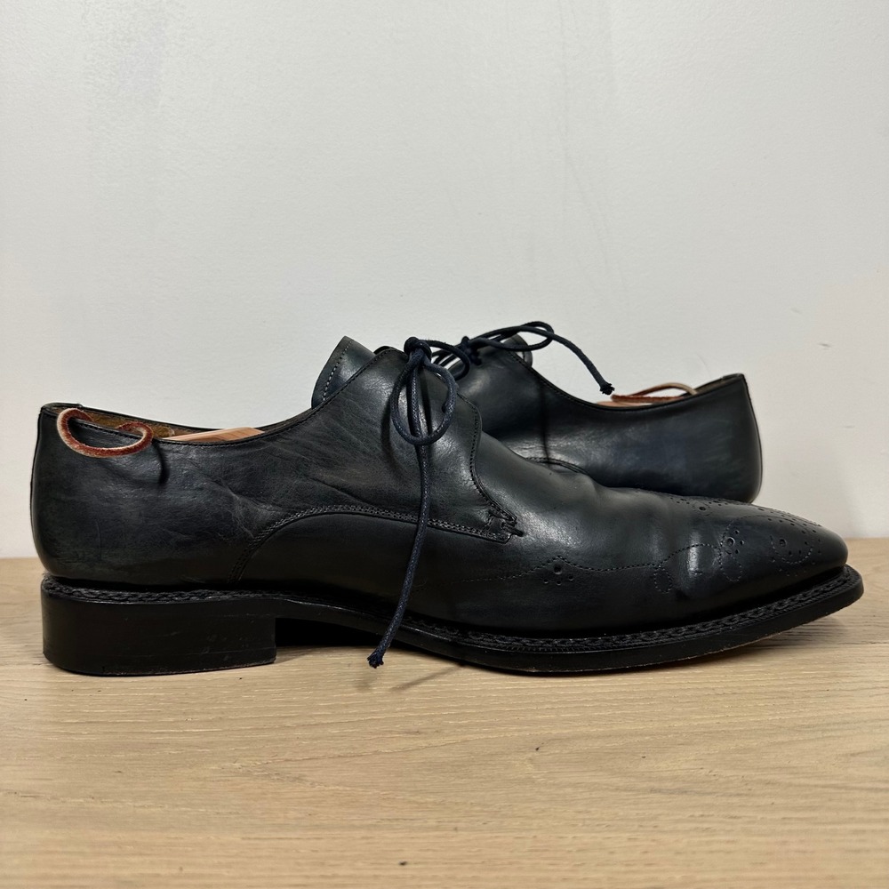 Mezlan Custom Oxford Shoes Mens 14 M Black Leather Brogue Wingtip Dress Shoes - Picture 7 of 14